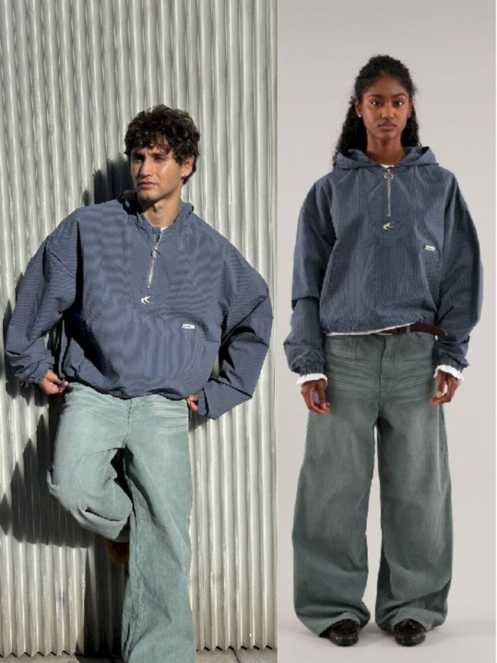 Washed Indigo Half-Zip Corduroy Hoodie